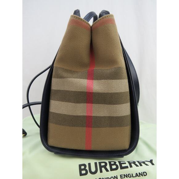 NWT BURBERRY BANWELL DARK BLUE LEATHER CHECK CANVAS SM SHOULDER TOTE BAG $ 1950 - Picture 3 of 13